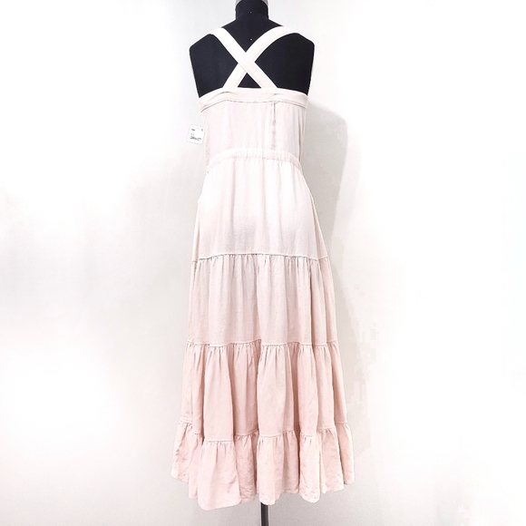 Free People Catch the Breeze Cottagecore Prarie Tiered Linen Midi Dress - Picture 11 of 15